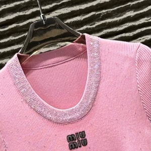 Miu Miu - T-shirt cropped logo patch - Rose