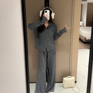 Miu Miu - Ensemble jogging zippé logo brodé - Gris
