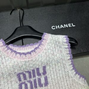 Miu Miu - Débardeur maille rayures logo - Multicolore pastel