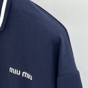 Miu Miu - Veste zippée col montant logo brodé - Bleu marine