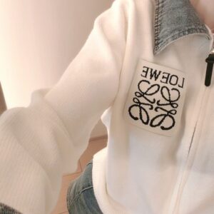 Loewe - Sweat à capuche empiècement denim logo - Ivoire