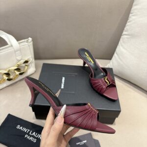 Yves Saint Laurent - Mules à talon - Bordeaux logo YSL
