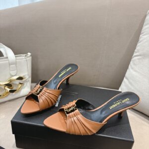 Yves Saint Laurent - Mules à talon - Camel plissé