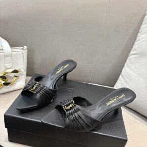 Saint Laurent - Mules à talon - Noir logo YSL