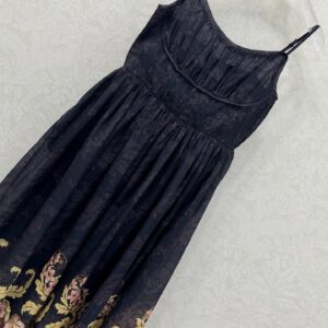 Zimmermann - Robe longue bretelles broderie florale - Noir