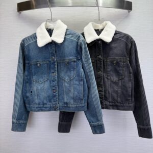 Dior - Veste denim cropped col fourrure - Gris