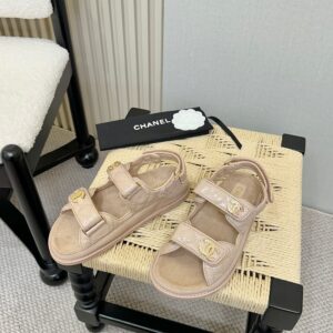 Chanel - Sandales plates - Beige logo CC