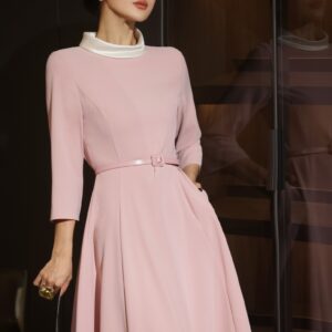 Dior - Robe midi fluide taille marquée - Rose poudré