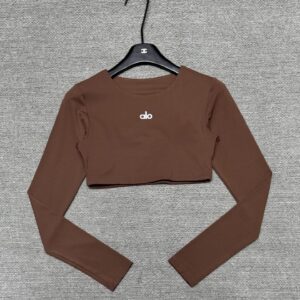 Alo - Top sport cropped manches longues - Marron