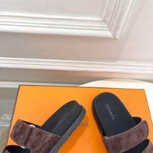 Hermès - Sandales plates - Marron daim