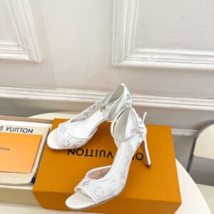 Louis Vuitton - Sandales à talon bride cheville - Blanc monogramme strass