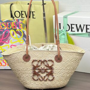 Loewe - Cabas paille anagram cuir naturel