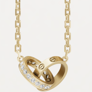 PENDENTIF LOVE, SEMI-PAVÉ OR JAUNE